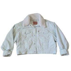 Levi's Corduroy Women's Size XL‎ Jacket Polyester Fur Sherpa Light Green Trucker